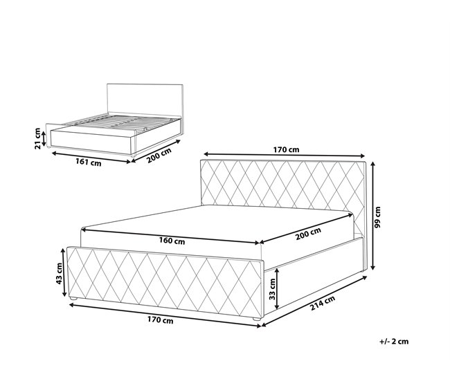 Beliani Cama com estrado Pele sintética ROCHEFORT 170x214 Cinza Escuro