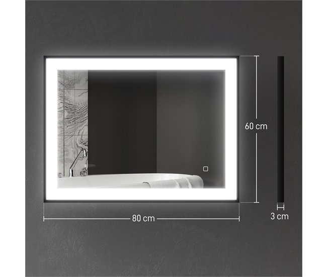 Espelho Casa de Banho com Iluminação Preto