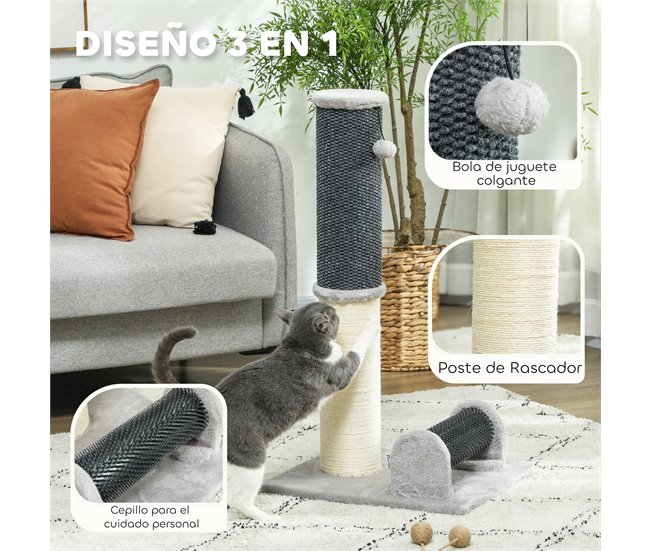 Arranhador para Gatos Aglomerado de Madeira, Poliéster e Sisal Cinza