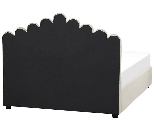 Beliani Cama com armazenamento Veludo VINCENNES 167x214 Branco/ Bege