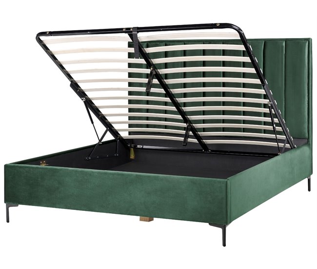 Beliani Cama com armazenamento Veludo SEZANNE 190x215 Rosa