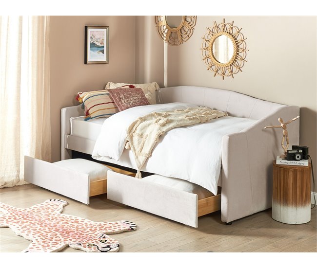 Beliani Cama com armazenamento Poliéster VITTEL 214x98 Bege