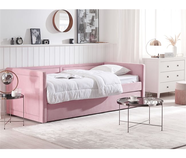 Beliani Cama com estrado Bombazine MIMIZAN Rosa