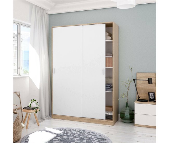 Armário 2 portas com efeito madeira 120 Branco