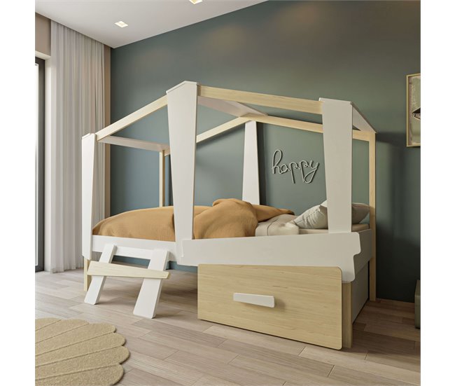 Cabana infantil com gaveta baixa Branco/ Madeira
