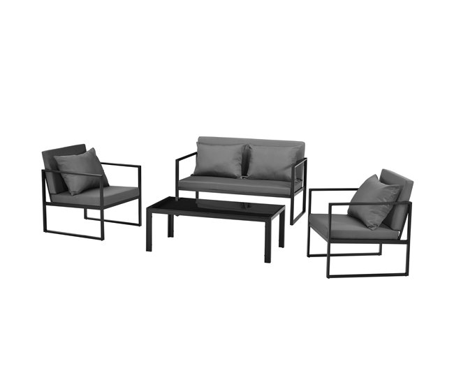 [casa.pro] Conjunto de mobiliário de jardim 2x cadeiras de jardim Preto