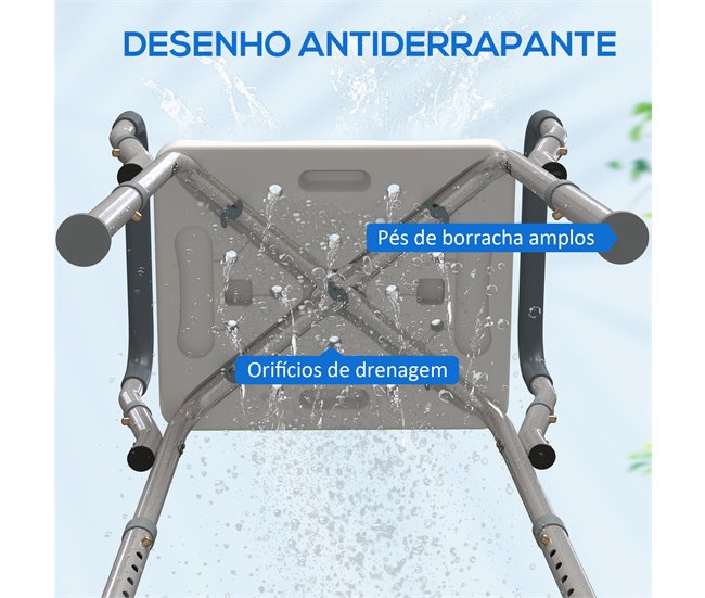Banco de Duche Alumínio, HDPE e EVA HOMCOM, casa - casa de banho Cinza
