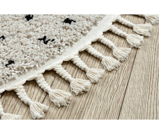 Tapete BERBER SYLA B752 pontos Franjas berbere marroquino shaggy 120x120 Creme