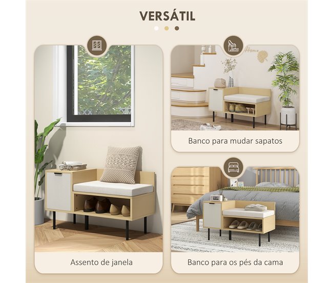 Banco Sapateira Melamina de Madeira e Metal HOMCOM Branco/ Madeira