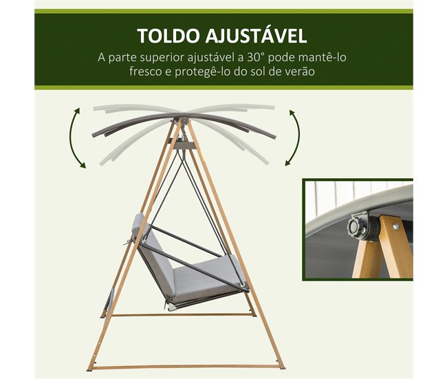 Baloiço de Exterior 224x133x173 cm Outsunny Cinza