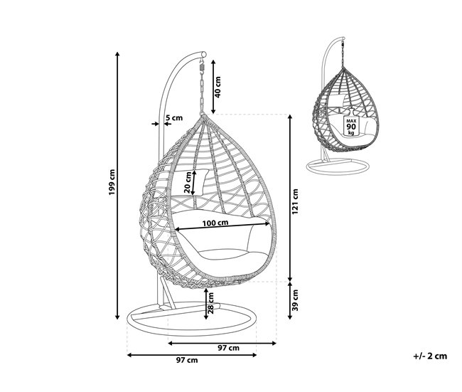Beliani Sillón colgante ARSITA Cinza