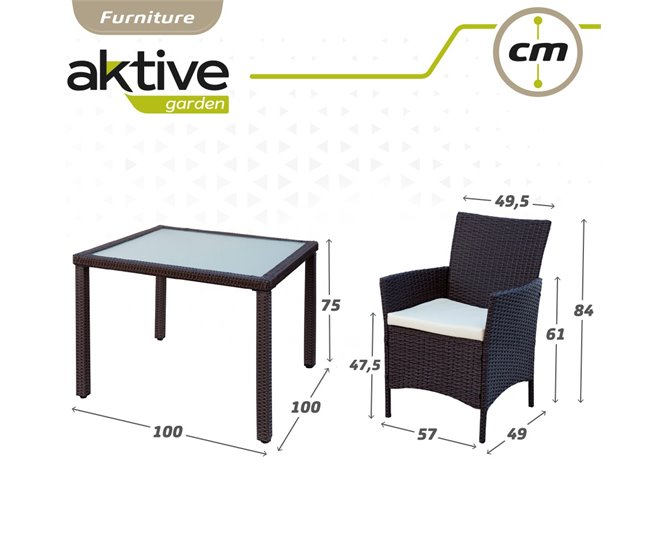 Conjunto de mobiliário de terraço cadeiras e mesa rattan Aktive Preto