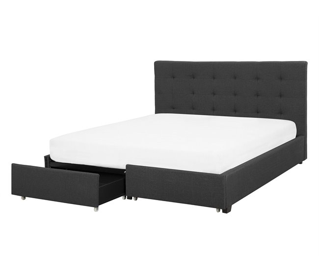 Beliani Cama com armazenamento Poliéster ROCHELLE 153x213 Cinza Escuro