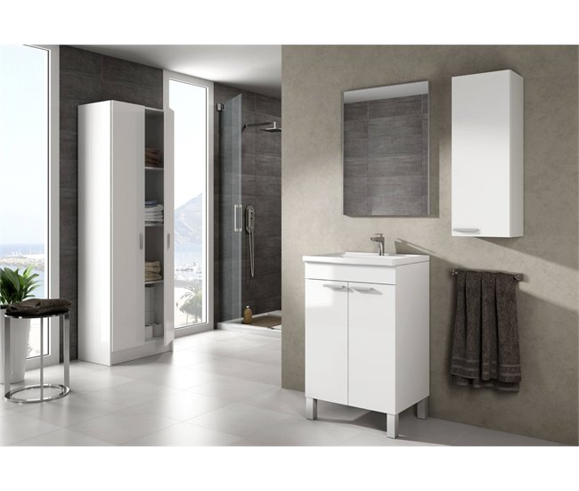 Armário de casa de banho com 2 portas e espelho Dkolaro 50 Branco