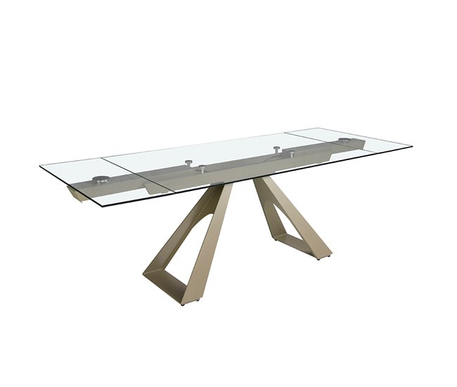 ANGEL CERDA Mesa de jantar extensível retangular em vidro temperado e aço cinzento taupe 240x100 Transparente