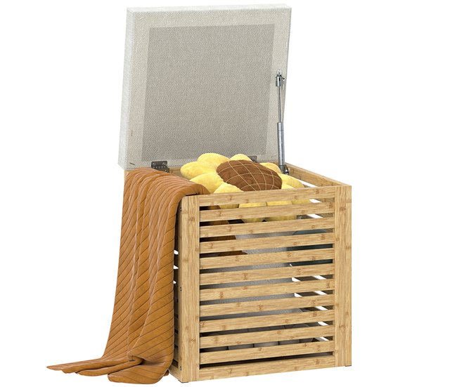 Banco com Arrumação Poliéster, Bambu e MDF HOMCOM, casa - quarto Castanho