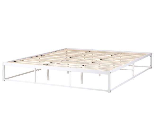 Beliani Cama com estrado Ferro VIRY 186x206 Branco