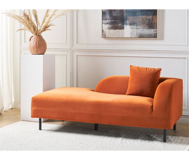 Beliani Chaise longue à direita Veludo LE CRAU Laranja