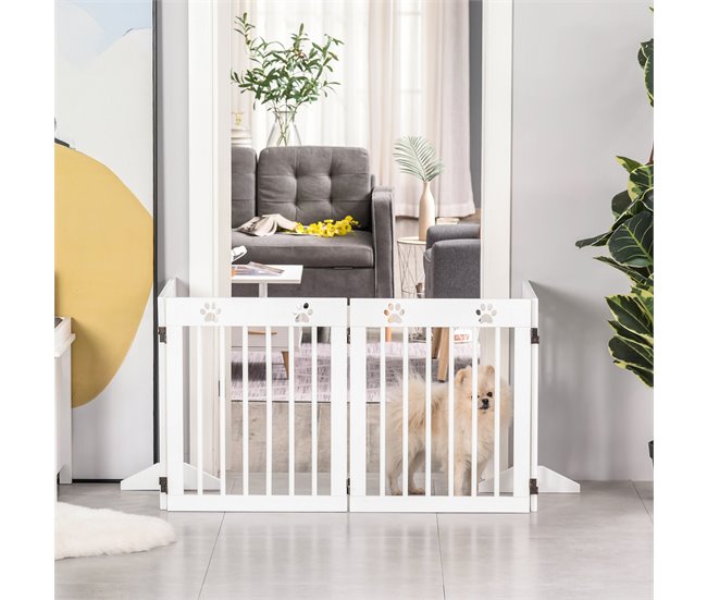 Barreira de Segurança para Cães Madeira de Pinho PawHut Branco