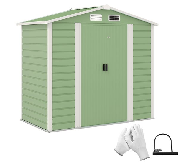 Abrigo de Jardim Aço Galvanizado Outsunny Verde