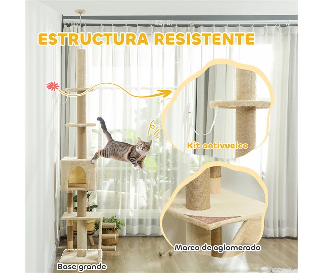 Arranhador para Gatos Aglomerado, Pelúcia e Juta PawHut Cru
