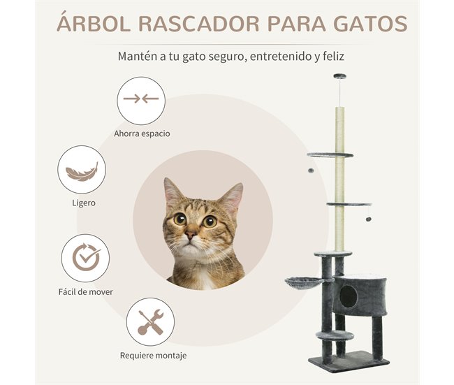 Arranhador de árvore para gatos PawHut Cinza
