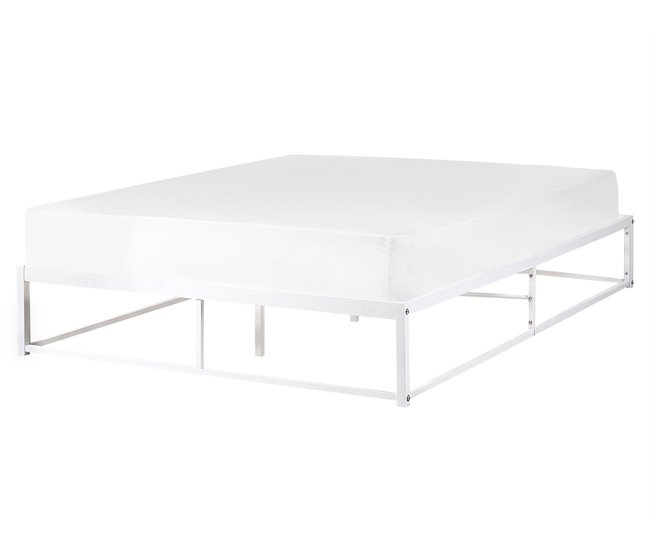Beliani Cama com estrado Ferro VIRY 166x206 Branco
