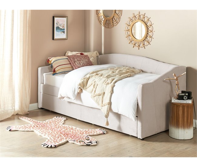 Beliani Cama com armazenamento Poliéster VITTEL 214x98 Bege