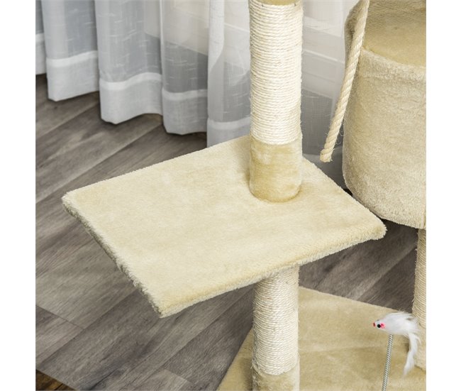 Arranhador para Gatos Aglomerado de Madeira, Pelúcia e Sisal Bege