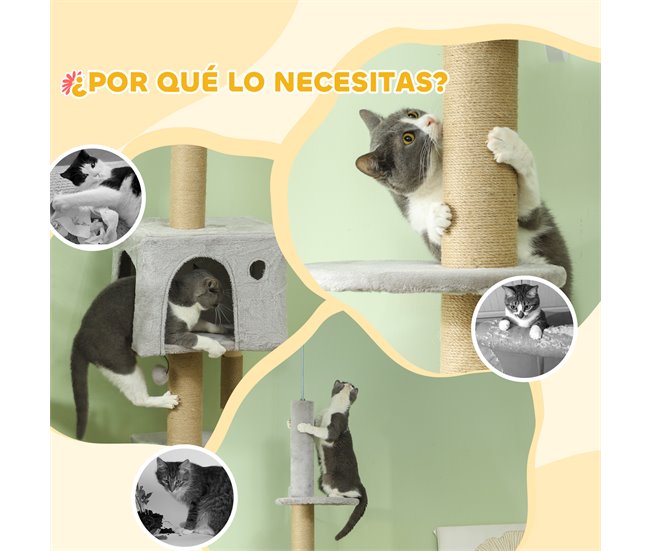 Arranhador para Gatos Aglomerado, Pelúcia e Juta PawHut Cinza