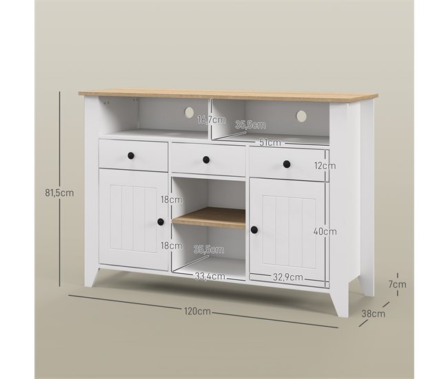 Aparador de Cozinha MDF HOMCOM, casa - móveis de armazenamento Branco