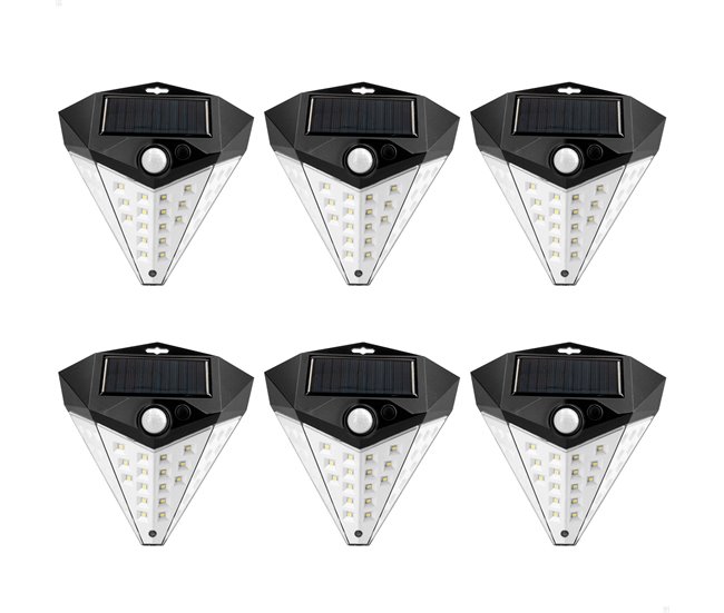 Aktive Pacote de 6 luminárias de parede LED solares com sensor Preto