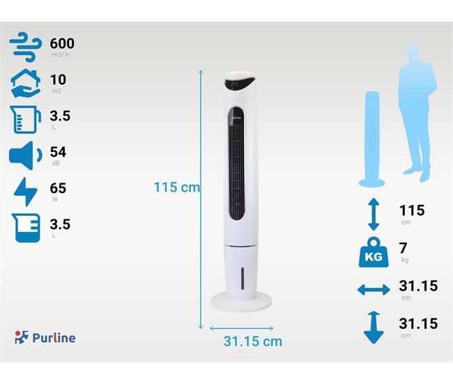 Ar condicionado evaporativo de torre digital com controlo remoto Branco