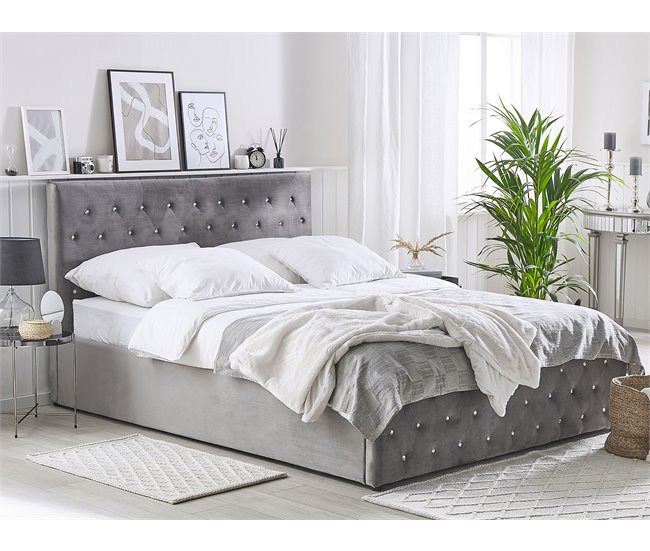 Beliani Cama con almacenaje Terciopelo AMIENS 171x217 Cinza Escuro