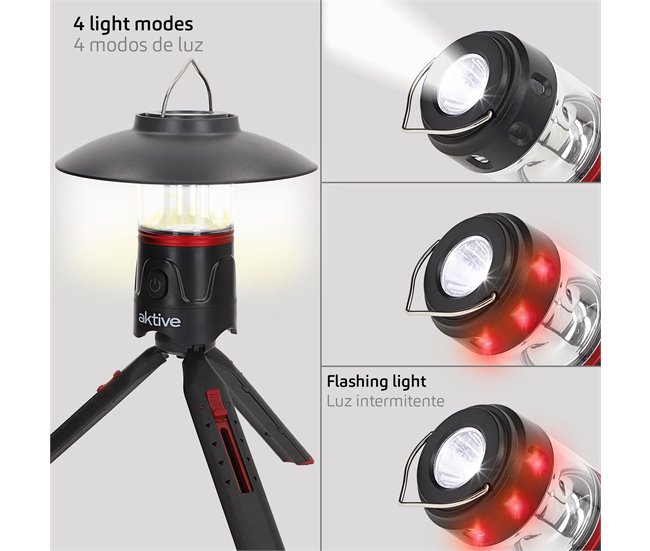 Aktive Lanterna LED 3 em 1 com tripé, USB e powerbank 220 lúmenes Preto