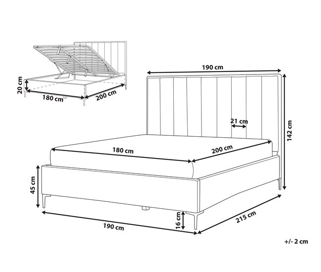 Beliani Cama com armazenamento Veludo SEZANNE 190x215 Rosa