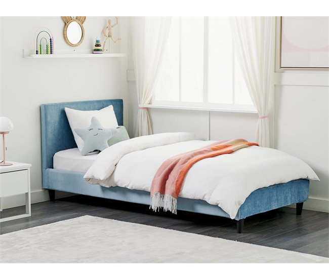 Beliani Cama Veludo FITOU 100x214 Azul Claro