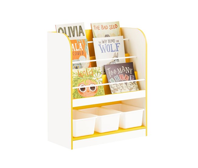 Estante para livros infantis e brinquedos 3 compartimentos KMB108-G SoBuy PT Dourado