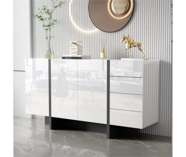 Aparador, 2 portas, 4 gavetas, sala de estar, sala de jantar Branco