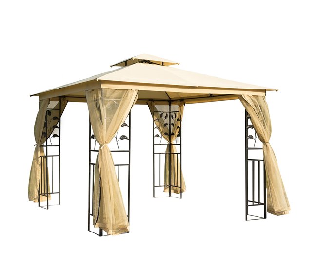 Pérgola de Exterior Aço e Poliéster Outsunny 300x300 Bege