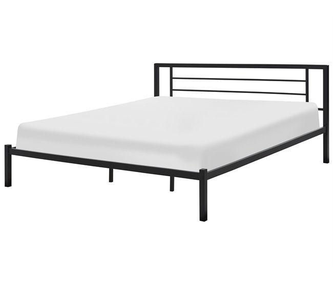 Beliani Cama com estrado Metal CUSSET Preto