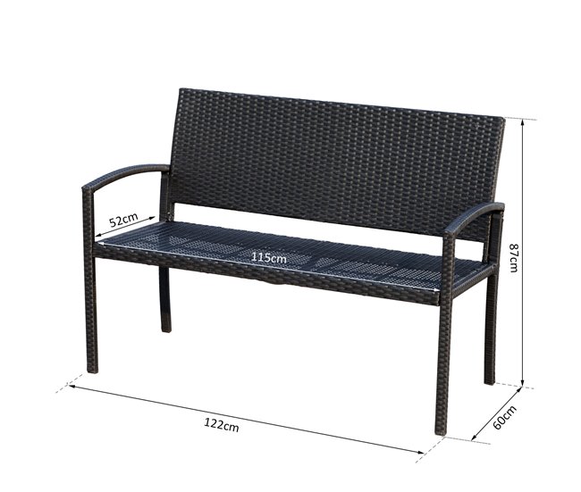 Banco Jardim Vime PE, Aço Outsunny 122x60 Preto