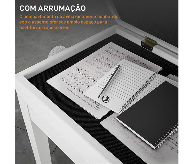 Banco de Piano Madeira de Borracha e Couro Sintético HOMCOM Branco