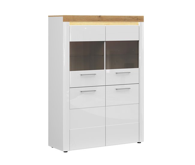 Armário de porcelana LED de 4 portas Nara Madeira