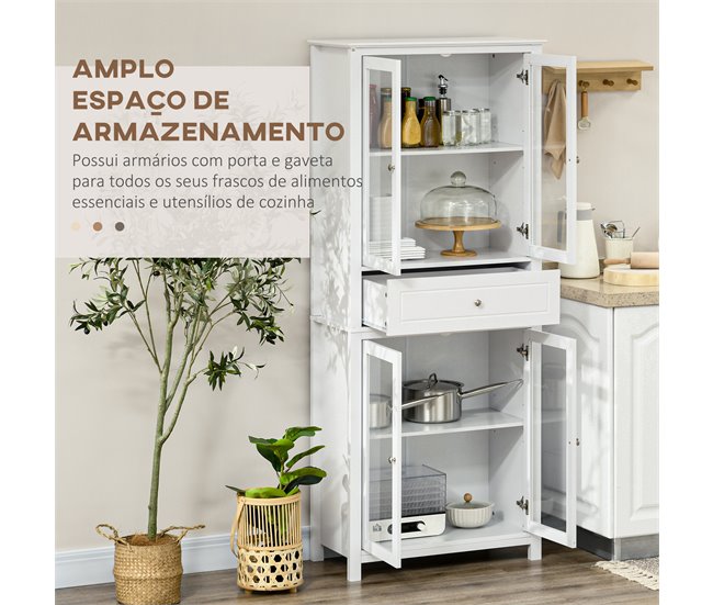 Armário de Cozinha MDF e Vidro Temperado HOMCOM, casa - cozinha Branco