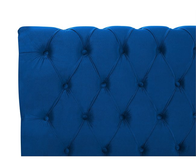 Beliani Cama com estrado Veludo AVALLON 192x233 Azul Marino