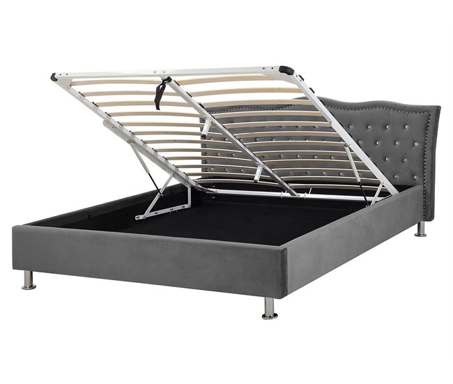 Beliani Cama com armazenamento Veludo METZ 189x215 Cinza Escuro