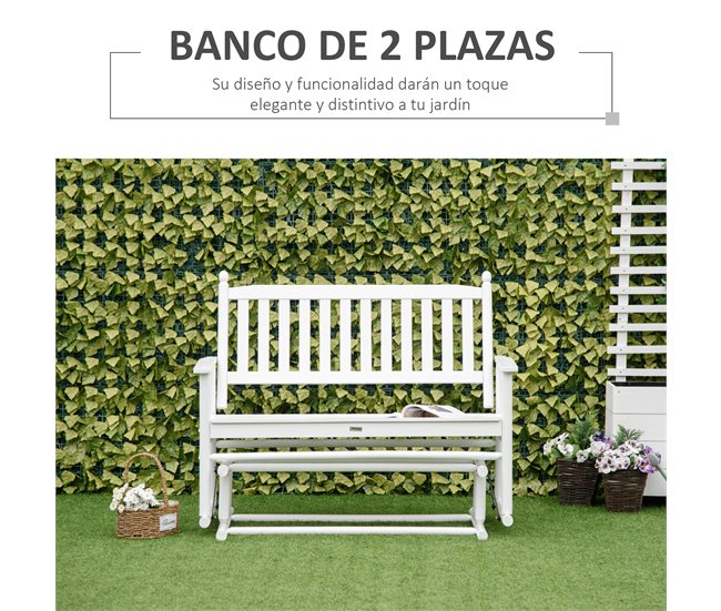 Banco Baloiço Jardim madeira de Álamo Outsunny 125x68 Branco