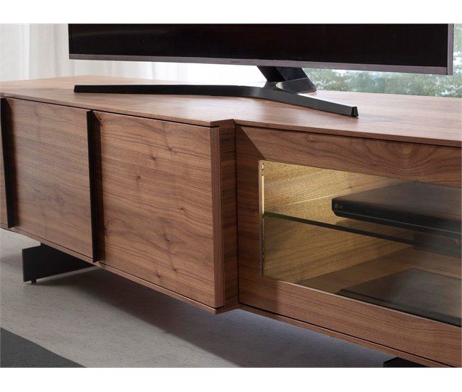 ANGEL CERDA Armário para televisão em nogueira e aço preto com iluminação interior Nogal