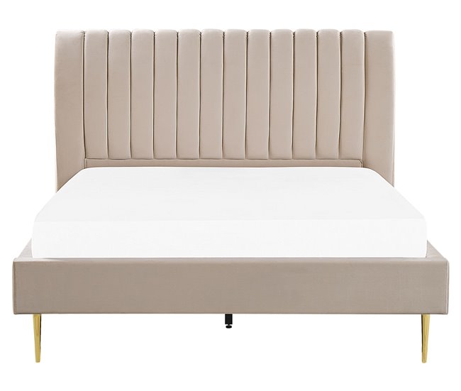 Beliani Cama com estrado Veludo MARVILLE 202x225 Areia